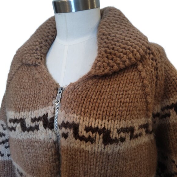 Vintage Women's Hand Knit Wool Cowichan Style Full Zip Cardigan Sweater S/Med - Picture 2 of 5